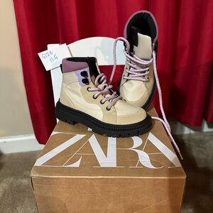 Zara Cream and Purple Boots